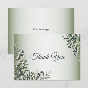 Grüne Blätter Schwarze Olive Elegante Hochzeit Dankeskarte