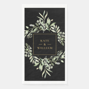 Grüne Blätter Schwarze und goldene Hochzeitspapier Serviette