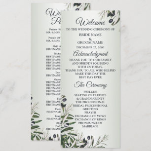 Grüne Blätter Schwarzes Olive Elegante Hochzeit Programm