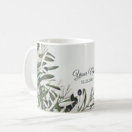 Grüne Blätter Schwarzes Oliven Elegantes Hochzeits Kaffeetasse