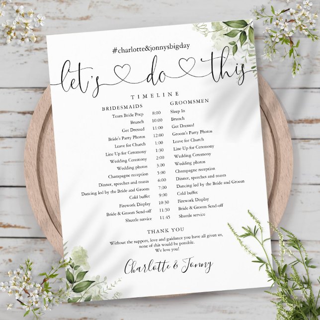 Grüne Blätter SkriptWedding Zeitplan Zeitleiste (Greenery Leaves Script Wedding Schedule Timeline)