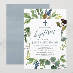 Grüne Blätter staubige blaue Taufe Einladung