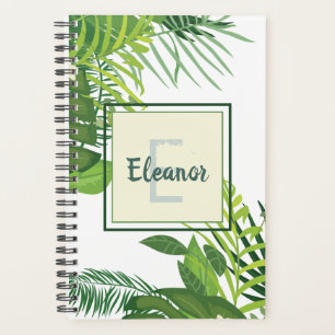 Grüne Blätter und Blume tropische Monogramm Planer