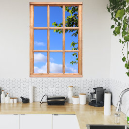 Grüne Blätter und Sommerhimmelansicht aus einem Fe Poster