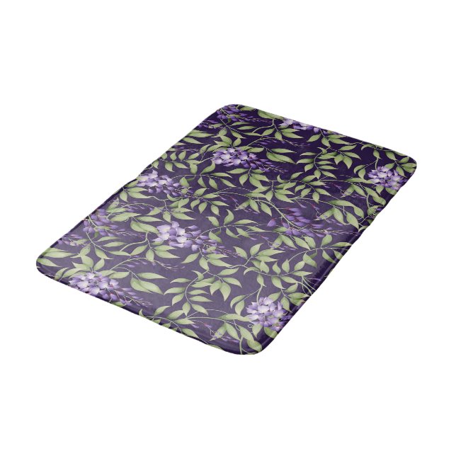 Grüne Blätter und Wisteria-Blumenmuster Badematte (Schrägansicht)