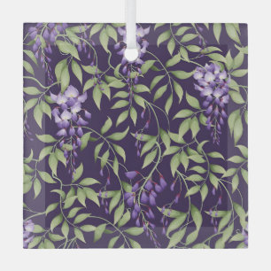 Grüne Blätter und Wisteria-Blumenmuster Ornament Aus Glas