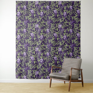 Grüne Blätter und Wisteria-Blumenmuster Wandteppich