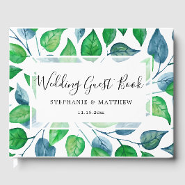 Grüne Blätter Wasserfarbe gestrichen Hochzeit Gästebuch