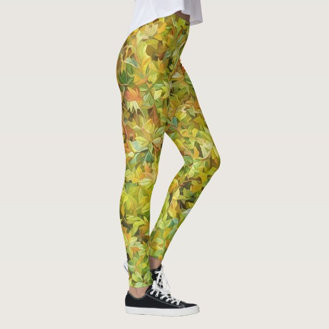 Grüne Blätter Wasserfarben Leggings (Rechts)