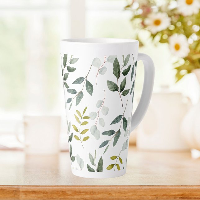 Grüne Blätter Wasserfarben-Muster Milchtasse (In situ)