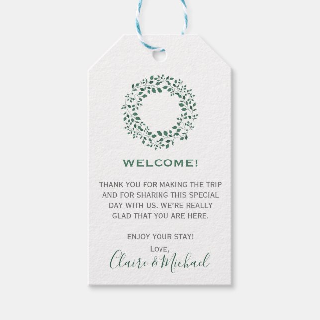 Grüne Blätter Wasserfarbenkranz | Begrüßung Geschenkanhänger (Vorderseite)