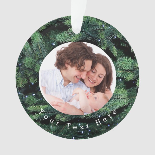 Grüne Blätter Weihnachts-Foto Ornament (Vorderseite)