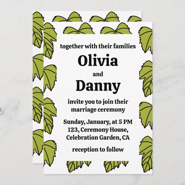 Grüne Blätter Weintrauben Botanische Hochzeit Einladung (Vorne/Hinten)
