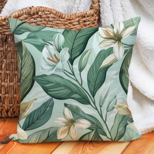 Grüne Blätter Weiße Lilys Botanische Blumengrün Kissen