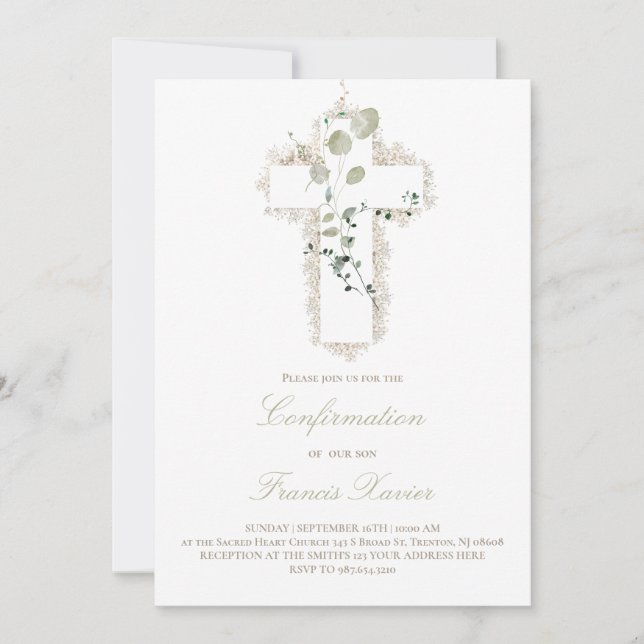 Grüne Blätter Weißkreuz Bestätigung Einladung (Vorderseite)