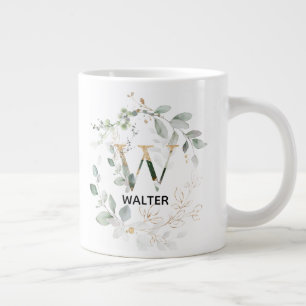 Grüne Blätter Wreath Monogramm Anfangsbuchstabe  Jumbo-Tasse