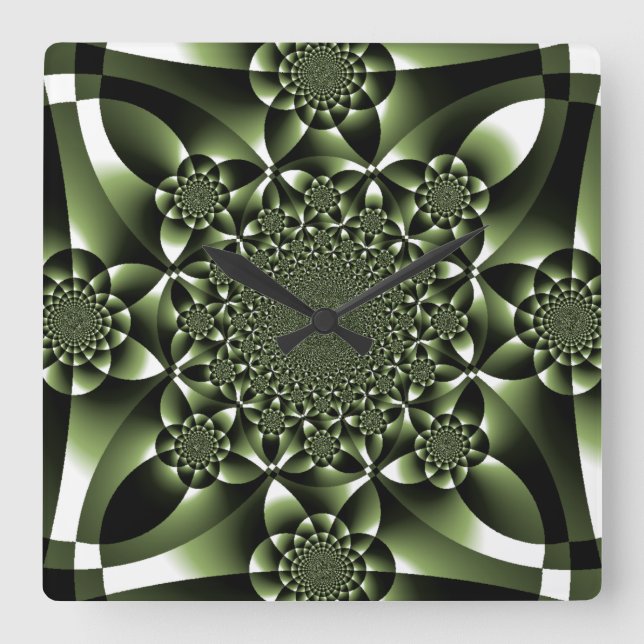 Grüne Blätterblätter Quadratische Wanduhr (Vorderseite)