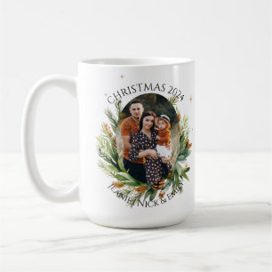 Grüne Blätterfamilien-Foto Frohe Weihnachten Kaffeetasse