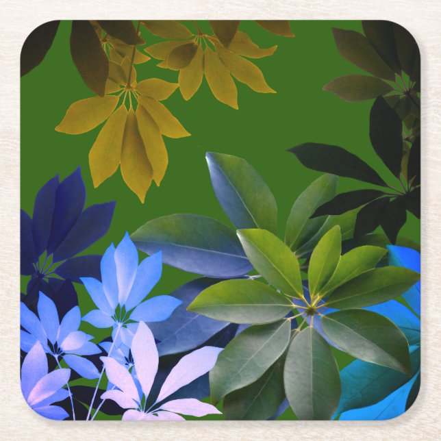 Grüne, blaue Blätter Benutzerdefinierte Untersetze Rechteckiger Pappuntersetzer (Vorderseite)
