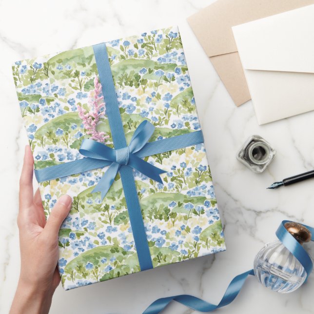 Grüne Blaue Blumen Geburtstag Geschenkpapier (Schenken)
