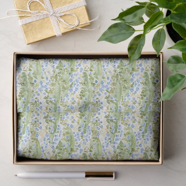 Grüne Blaue Blumen Geburtstag Seidenpapier (Geschenk)