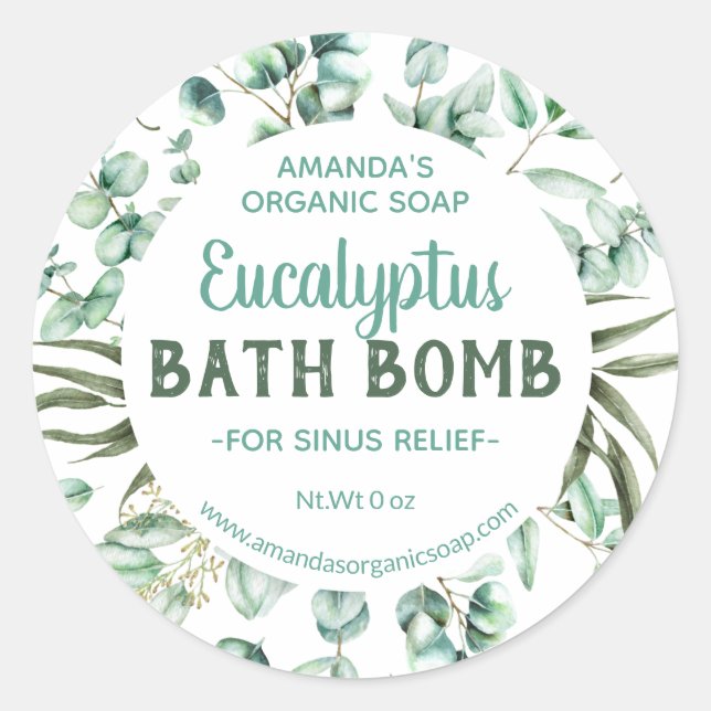 Grüne blaue Eukalyptus infundierte Bath Bomb Label Runder Aufkleber (Vorderseite)