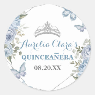 Grüne blaue Flora Schmetterlinge 16. Quinceañera Runder Aufkleber