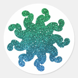 Grüne & Blaue Glitter-Mandala-Aufkleber Runder Aufkleber