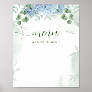 Grüne Blaue Hortensien-Menü-Baby-Shower Poster