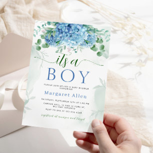 Grüne blaue Hydrangea Die Junge Baby-Dusche Einladung