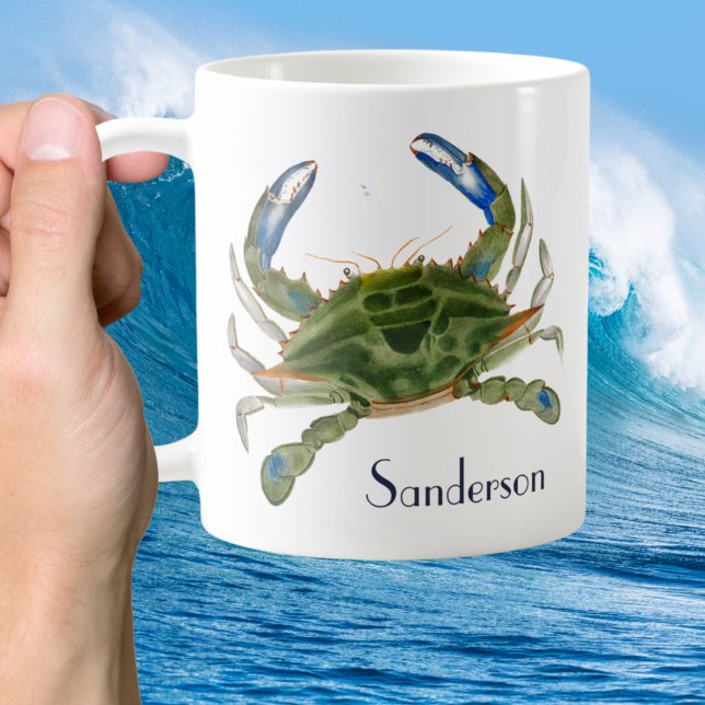 Grüne blaue Krabbenküste Kaffeetasse (Von Creator hochgeladen)