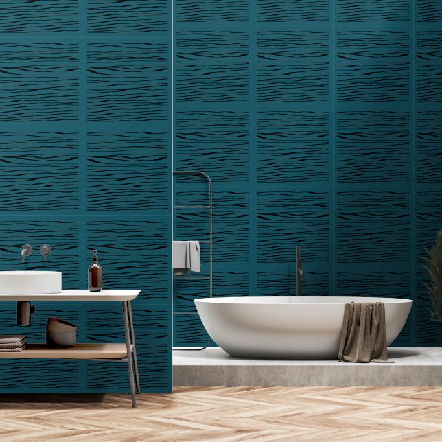 Grüne blaue Linie Tiefsee Art Square Tile Tapete (Badezimmer)