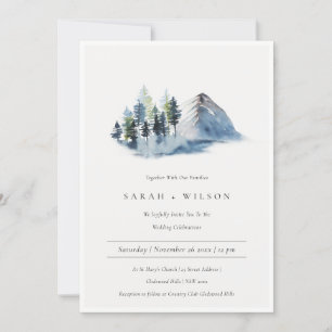 Grüne Blaue Pine Woods Mountains Wedding Einladung