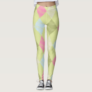 Grüne, blaue und rosa Raute Diamantmuster Leggings