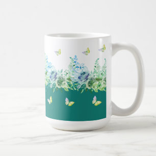 Grüne Blaugrüne Schmetterlinge Blumen-Tasse Kaffeetasse