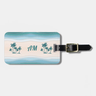 Grüne Blauwellen Palmen Bäume Gepäckanhänger