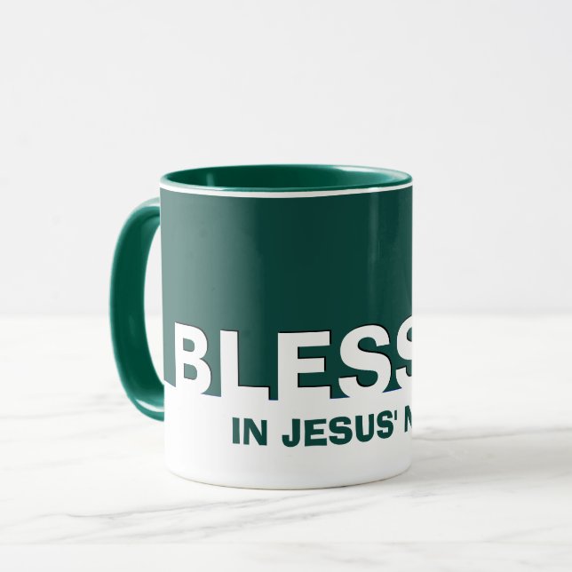 Grüne BLESSED im Namen Jesu Christlich Tasse (Vorderseite Links)