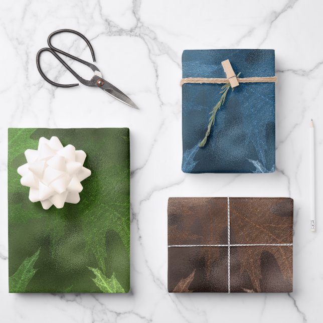 GRÜNE BLUE BROWN FALL AUTUMN BLUE BROWN GESCHENKPAPIER SET (Vorderseite)