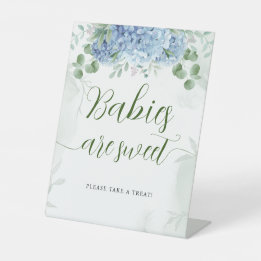 Grüne Blue Hydrangea Babies sind Sweet Baby Show Sockelschild