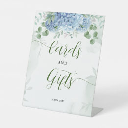 Grüne Blue Hydrangea Karten und Geschenksäulendusc Sockelschild