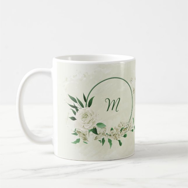 Grüne Blume aus Elfenbein Kaffeetasse (Links)