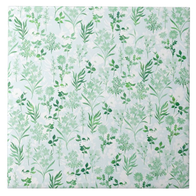 Grüne Blume botanische Malerei Fliese (Vorderseite)