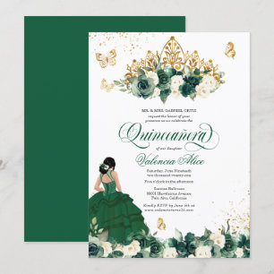 Grüne Blume Butterfly Quinceanera Einladung