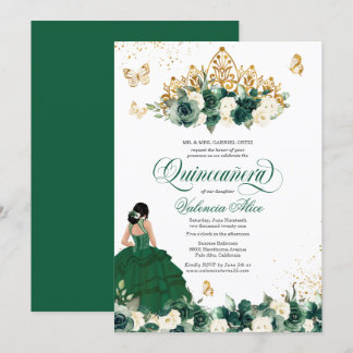 Grüne Blume Butterfly Quinceanera Einladung