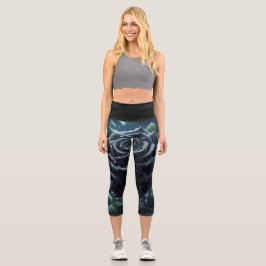 Grüne Blume der Schwarzen Rose Capri Leggings