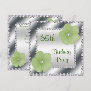 Grüne Blume & Diamanten 65. Geburtstag Einladung