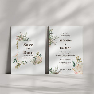 Grüne Blume Elegant Save the Date Hochzeit Einladung