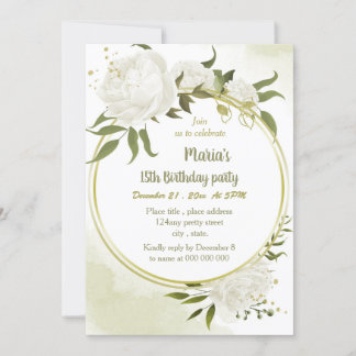 Grüne Blume Goldkranz Geburtstagsparty Einladung