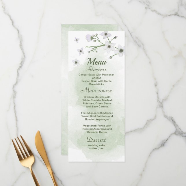 Grüne Blume Hochzeitsmenü Menükarte (Vorderseite/Rückseite Beispiel)