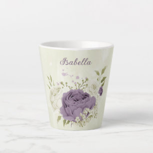 grüne Blume in mauvem Weiß Milchtasse